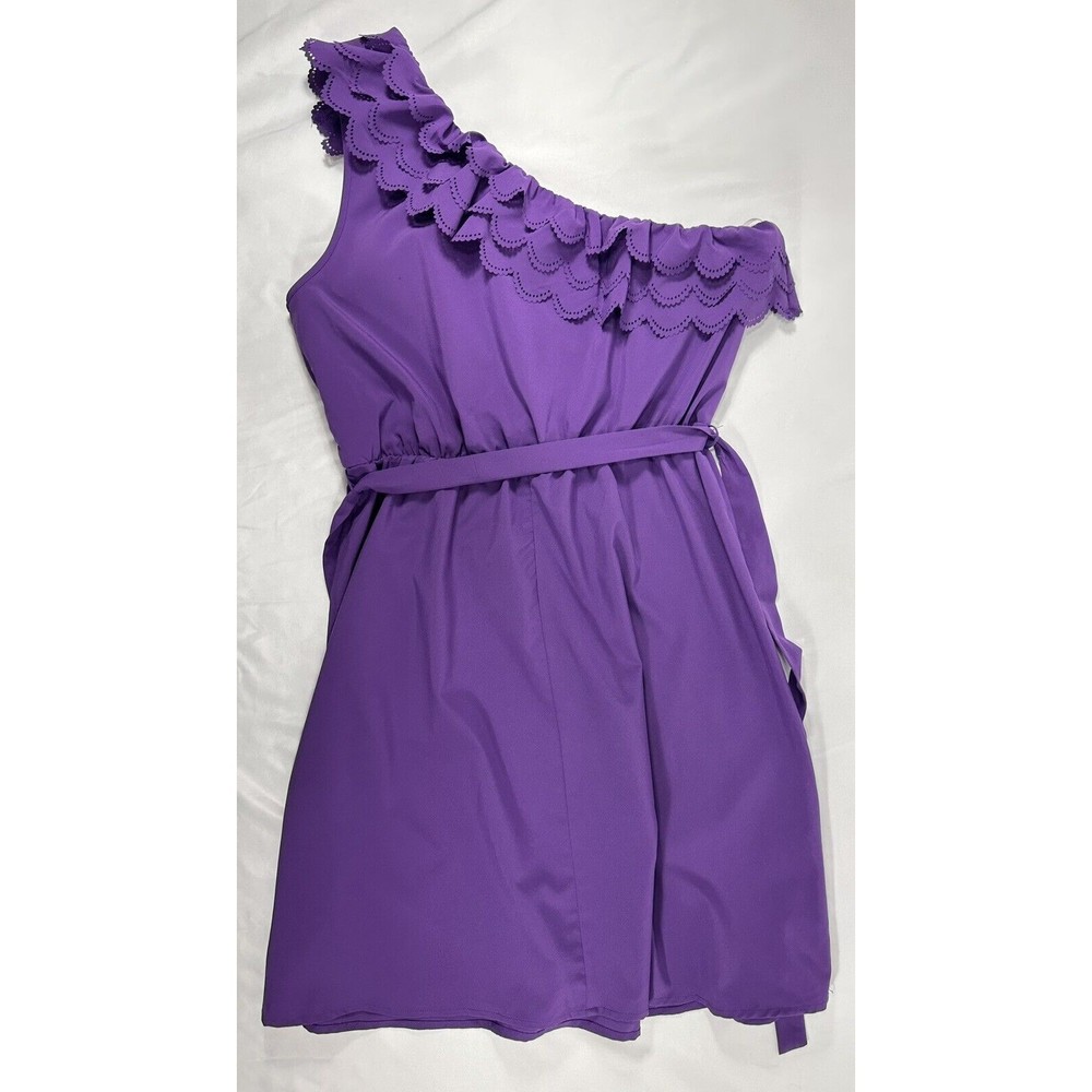 Soulmates Dress Women's Sz M Purple Sleeveless One‎ Shoulder Ruffle Fit & Flare - Picture 5 of 10